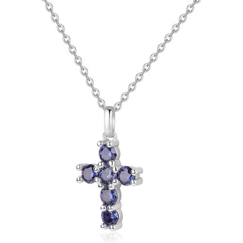 Asas-Collier Argent 925 Femme,Collier Croix Chrétienne,Pendentif Oxydes De Zirconium Cubiques Pour Femmes