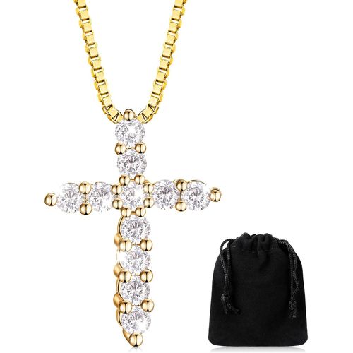 Asas-Collier De Croix En Diamant Pour Femmes Collier De Chaîne De Croix En Plaqué Or Blanc Collier De Pendentif En Cristal Blanc Cadeaux De Bijoux Collier De Croix Pour Femmes