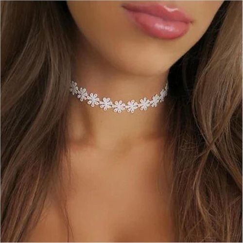 Asas-Collier Ras Du Cou En Dentelle De Fleurs Boho-Marguerite Rétro Des Années 90-Bijoux De Chaîne Pour Femmes Et Filles(Blanc)
