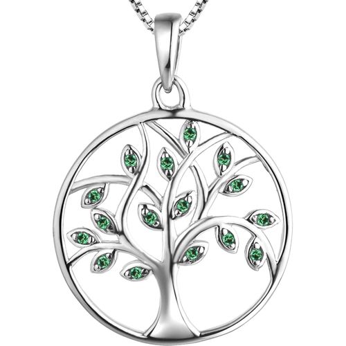 Asas-Collier Arbre De Vie Argent 925 Collier Pendentif Arbre Généalogique Avec Zircon Cubique Multicolore Pour Femme(Vert/Bleu/Rubis ...)