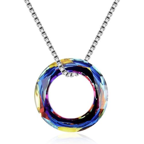 Asas-Collier Cercle Argent Sterling Pendentif Avec Bleu Cristaux,Cadeaux D'anniversaire Pour Femme Petite Amie Maman