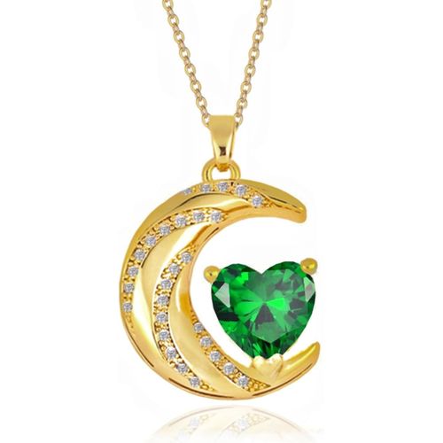 Asas-Cristal Zircon Lune Coeur Pendentif Nouvelle Lune Collier | Plaqué Or 18k Rubis Saphir Planète Diamant Bijoux Cadeau Pour Femme Maman Fille Petite Amie