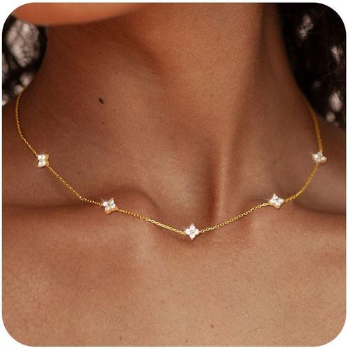 Asas-Collier Pour Femme En Or Avec Zircone Cubique Trèfle À Quatre Feuilles En Argent Sterling 925-Chaîne Empilable Pour Fille-Collier Doré Et Argenté-Trèfle À Quatre Feuilles-Cadeau