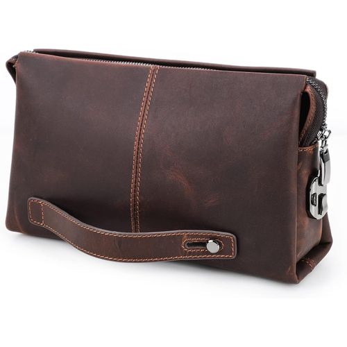 asas-Porte-Monnaie Pour Homme En Cuir Véritable Avec Fermeture Éclair Pour Carte D'Identité,Téléphone,Porte-Monnaie,Porte-Monnaie(Café1)