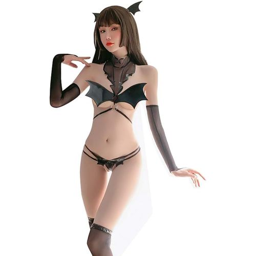 Asas-Ensemble De Lingerie Pour Femme-Jeu De Rôle Démon-Lolita-Anime-Jeu De Rôle-Joli Bikini,Fm7008black,Taille Unique