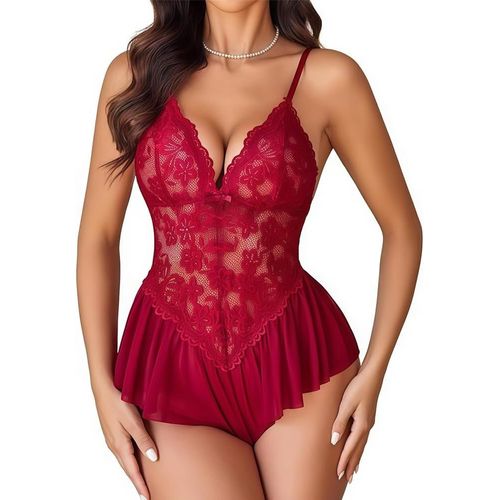 Asas-Nuisette Sexy Femme Erotique Robe De Nuit Lingerie Babydoll Lingerie Sexy Coquine Hot Nuisette Sous-Vêtement Sexy Dentelle Col V Réglable Porte Jarretelle Chemise De Nuit