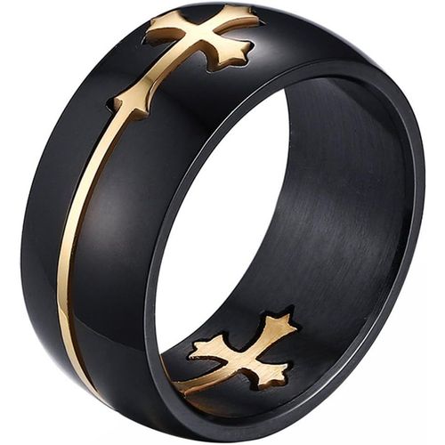 Asas-Bijoux Bague Homme Croix Acier Inoxydable Anneaux Fantaisie Pour Homme Couleur Noir Or(Taille Optionnel)