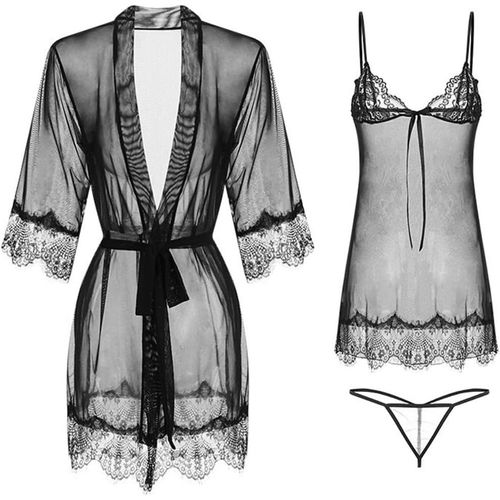 Asas-Nuisette Sexy Femme Robe De Nuit Lingerie Babydoll,3pcs,Ensemble De Lingerie Féminine Nuisette,Set De Nuit Premium,Dentelle Sous-Vêtements Nuisette Lingerie Ensemble Peignoir,Matière Respirante