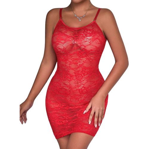 Asas-Lingerie Femme Nuisette Mini Robe Sexy Moulante Sans Manches Dentelle Transparente Sous-Vêtements Bretelles Croisées Dos Nu En Maille Élastique Courte Pour Soirée Club Robe Cocktail
