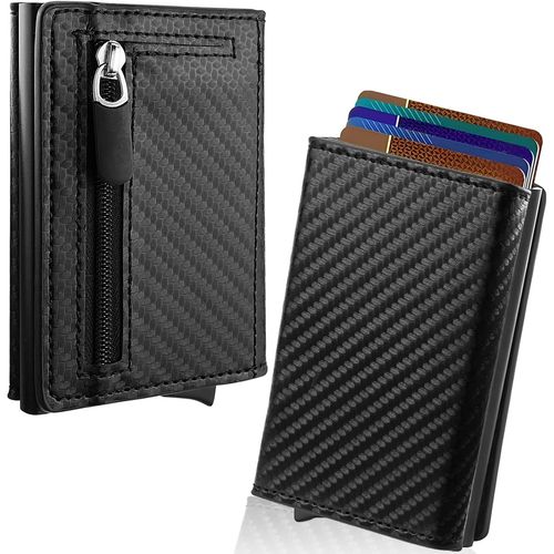 asas-Portefeuille Homme,Protection Brosse Antivol Rfid,Portefeuille Femme Avec Compartiment Zippé Pour Pièces De Monnaie,Porte Carte En Aluminium Pop-Up Automatique,Étui Carte Bancaire Prêt À Offrir