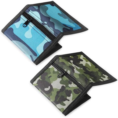asas-Portefeuilles À Trois Volets Porte-2Pcs Monnaie Fin Mini Portefeuille Zippé Portefeuille De Sport Pour Garçons Ado Enfants Hommes Cadeaux Anniversaire Extérieur(Vert Armée,Bleu Lac)