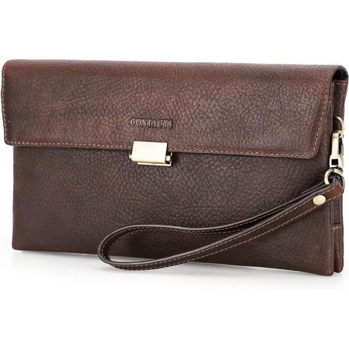 asas-Porte-Monnaie Pour Homme En Cuir Véritable Avec Fermeture Éclair Pour Carte D'Identité,Téléphone,Porte-Monnaie,Porte-Monnaie(Café)