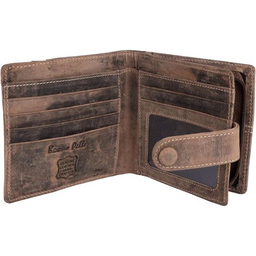 asas-Portefeuille En Cuir Véritable Pour Homme Avec Rfid-Rfid Portefeuille En Cuir Véritable Avec Grande Poche Zippée Pour Pièces De Monnaie Boîte Cadeau,Marron Vieilli,M,Contemporain