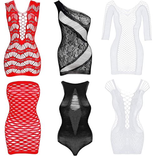 Asas-6 Pièces Lingerie En Maille Pour Femmes Nuisette En Résille Mini Robe Vêtements De Nuit En Maille