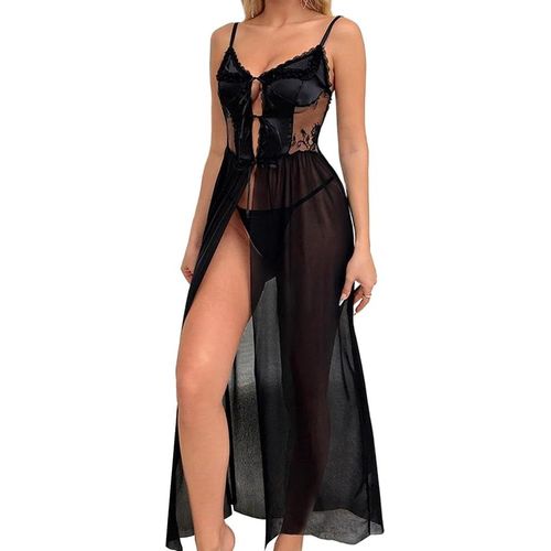 Asas-Lingerie Sexy Femme Coquine Hot Nuisette En Dentelle Transparente Avec Col Deep V Et Dos Nu Ensemble Lingerie Avec Robe De Nuit Body Ouvert Et String Tenue Sexy Érotique Pour Adulte