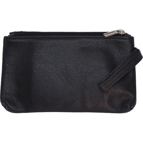 asas-Portefeuille En Cuir Véritable Avec Deux Compartiments Zippés,Porte-Monnaie Pour Homme Et Femme,Porte-Monnaie,Monnaie,Carte De Monnaie,Clés,Noir ,L,Classique
