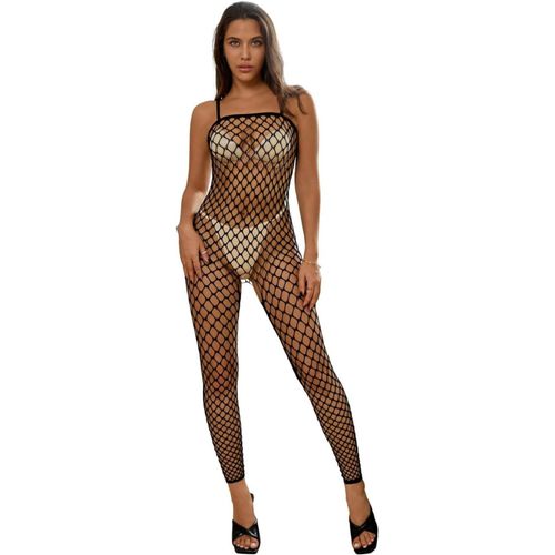 Asas-Lingerie Résille Sexy Pour Femme Gros Trou-Tenue Moulante-Bas Résille Longs-Col Rond Robe Maxi-Sexy Noir