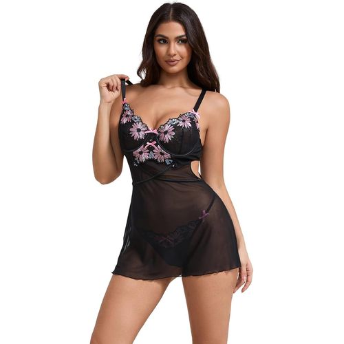 Asas-Nuisette Dentelle Dos Nu Grande Taille Robe De Nuit Chic Chemise De Nuit Avec Armature Mini Robe Courte Lingerie Et Vêtements
