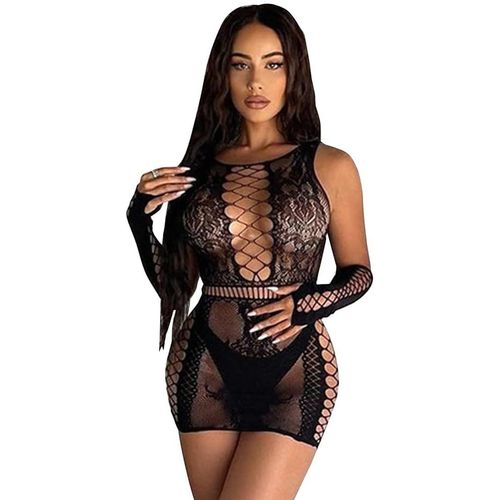 Asas-Lingerie Érotique Femme Tenues Sexy Bodysuit En Résille Avec Gants Bodystocking Féminine Sexy Robes Résille Robes Dentelle Robe Transparente Porter Vêtements De Charme