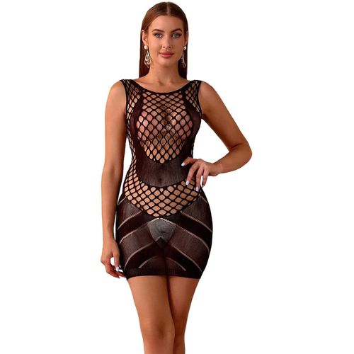 Asas-Lingerie Résille Sexy Pour Femme-Longue Robe Tubulaire-Tenue Moulante-Col Rond-Robe Maxi