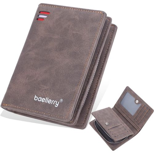 asas-Porte-Monnaie Homme Petite Taille,Slim Portefeuille Avec Porte Monnaie Zippé Homme Avec Multi Porte Carte De Credit Et Porte-Carte D'Identité Petie Format Porte Feuille Pour Hommes,Brun
