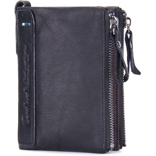 asas-Portefeuille En Cuir Véritable Pour Homme-Double Poche Zippée,Noir ,Taille Unique,Minimaliste