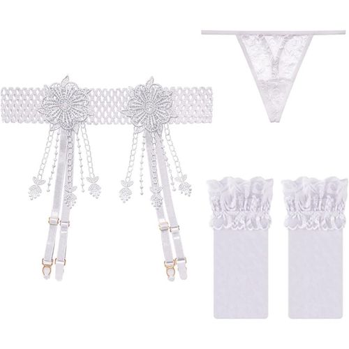 Asas-Femme Ensemble De Lingerie 3 Pièces,Porte-Jarretelles En Dentelle & Bas Cuisses & String Ficelle