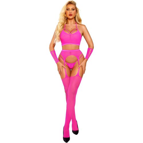 Asas-Sexy Lingerie Résille Bodystocking-Tenues Pour Femme Ensemble De Lingerie 4 Pièces Avec Gants Et Collants