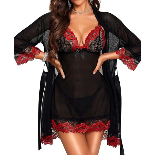 Asas-Nuisette Sexy Femme Robe De Nuit Lingerie Babydoll Avec G-String Ensemble Lingerie Dentelle Feminin 3 Pièces