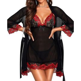 Asas-Nuisette Sexy Femme Robe De Nuit Lingerie Babydoll Avec G-String Ensemble Lingerie Dentelle Feminin 3 Pièces
