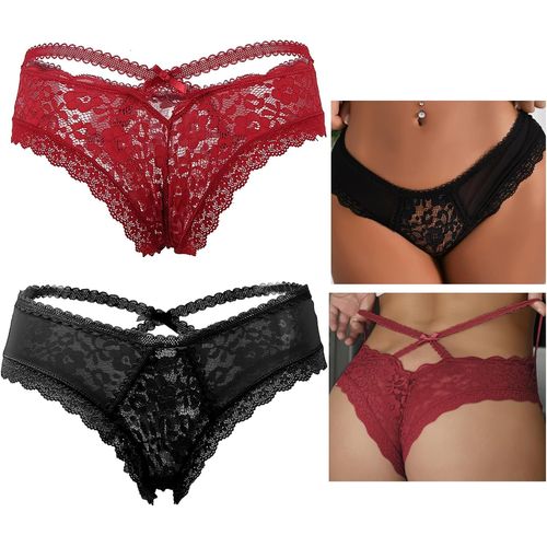 Asas-Grande Taille String Femme Sexy Chic Hot Dentelle Lot String Ficelle Culotte Tanga Shorty Taille Haute Creux Out Lingerie Femme Dentelle Sous Vêtement Féminins Slips Lot De 2