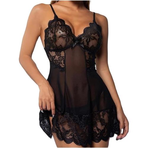 Asas-Lingerie Nuisette Sexy Pour Femme,Robe De Nuit En Maille De Dentelle Avec String,Chemise De Nuit Réglable En Maille Transparente,Mini Robe De Pyjama,Body Dentelle Florale,Jupe De Chemise De Nuit