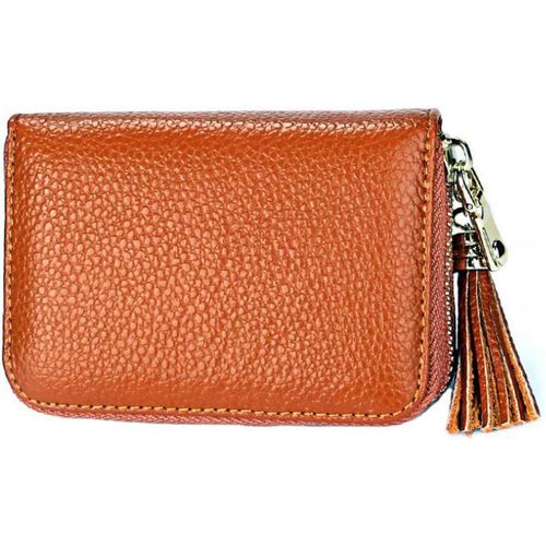 asas-Rfid Blocage Porte-Cartes Petit En Cuir Véritable Porte-Monnaie Mini Portefeuille Zippé Pour Femme Homme Unisex(Marron)