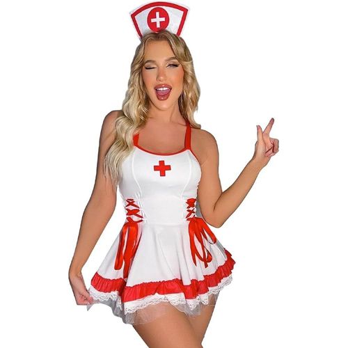 Asas-Femme Sexy Nurse Fancy Dress Coquine Infirmiere Uniforme Cosplay Pour Party Naughty Nurse Siamois Déguisement Lingerie Une Pièce Costumes Erotique Babydoll Adult Underwear Avec Couvre-Chef