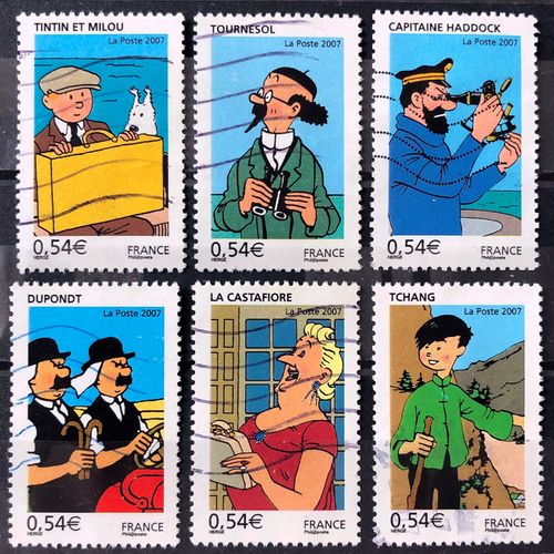 Série Tintin - Les Voyages 2007 - Très Jolis N° 4051 Tintin & Milou, 4052 Tournesol, 4053 Haddock, 4054 Dupond Dupont, 4055 Castafiore, 4056 Tchang Obl - France Année 2007 - Brn83 - N33683