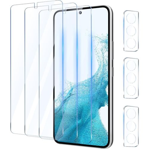 Kalanka-3 Pi¿¿Ces Verre Tremp¿¿ Pour Samsung Galaxy S22+ 5g/S22 Plus 6,6 Pouces Avec 3 Pi¿¿Ces Cam¿¿Ra Arri¿¿Re Protecteur, Protection ¿¿Cran Film Vitre Protection Anti Rayures, Sans Bulles, Duret¿¿ 9h