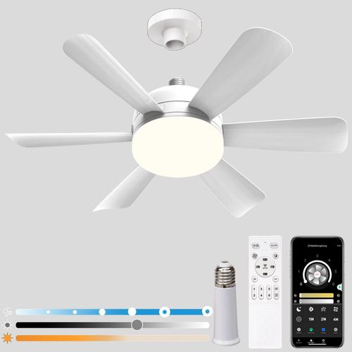 Ventilateur de plafond à douille de 18" avec télécommande 2.4G/APP 6 vitesses de vent 3 températures de couleur Ventilateur de plafond à douille avec lumière, les chambres d'enfants et la cuisine.
