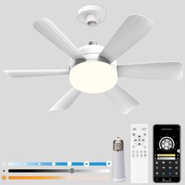 Ventilateur de plafond à douille de 18" avec télécommande 2.4G/APP 6 vitesses de vent 3 températures de couleur Ventilateur de plafond à douille avec lumière, les chambres d'enfants et la cuisine.
