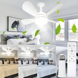 Lampe de ventilateur à prise avec télécommande - Ventilateur à 3 vitesses et lumière à intensité variable, couleur réglable 3000K-6500K, luminosité 2000LM pour chambre à coucher/cuisine/salon