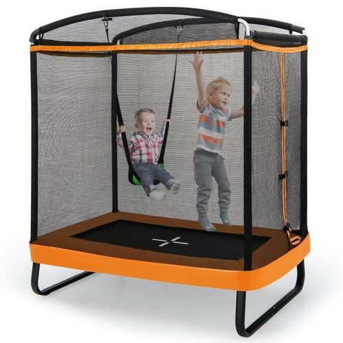 Trampoline Et Balançoire Pour Enfants Costway - Rectangulaire 190x122cm - 40 Ressorts Galvanisés - Jaune