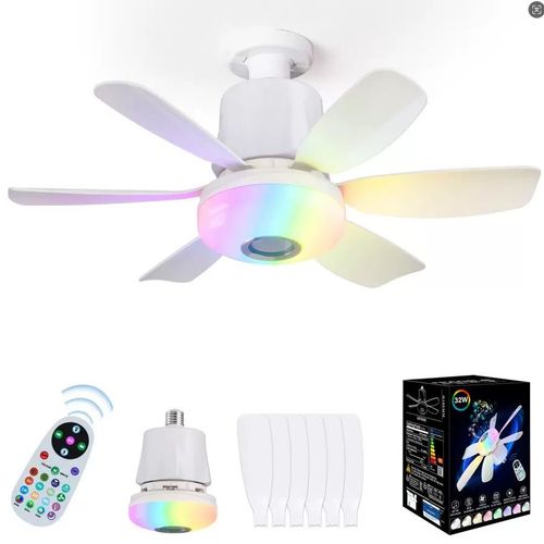 Ventilateur 4 en 1 avec télécommande, petit ventilateur de plafond de 18,5 pouces avec lumière LED dimmable, 3 couleurs, 3 modes RVB, 3 vitesses de ventilation, Blanc