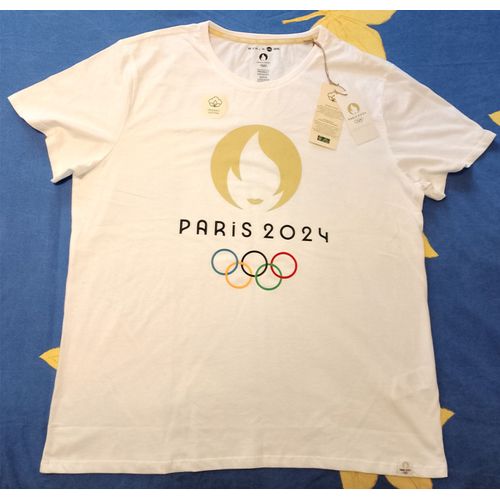 T-Shirt (Maillot) Couleur Blanc Coton Bio Organic Paris 2024 Jeux Olympiques Officiel Neuf Sans Emballage Mais Avec Étiquettes Taille Xxl