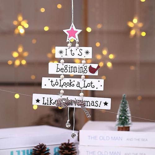 Ornements D'arbre De Noël En Bois Avec Ficelle Suspendue, Clochettes Grises, Pendentif Lettre Européenne Blanc