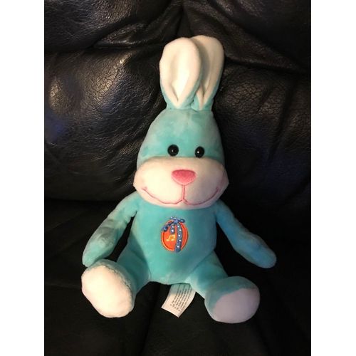Doudou Peluche Lapin Bleu Gipsy Musicale Orange Noeud Bleu À Pois Blanc 20cm