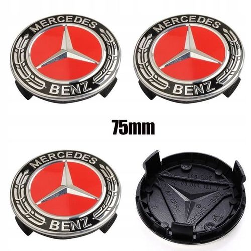 4x 75mm Noir Rouge Mercedes Benz Origine Logo Enjoliveurs Centre De Roue Cache Moyeu