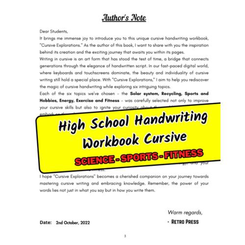 High School Handwriting Workbook Cursive: Solar System-Recycling-Sports And Hobbies-Energy-Exercise And Fitness | Write With Confidence: Achieve Cursive Perfection