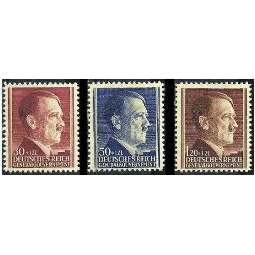 Pologne, Occupation Allemande 1942, General Gouvernement, Très Beaux Timbres Neufs** Luxe Yvert 100 101 102, 53ème Anniversaire Chancelier Hitler, Sur Papier Très Épais. -
