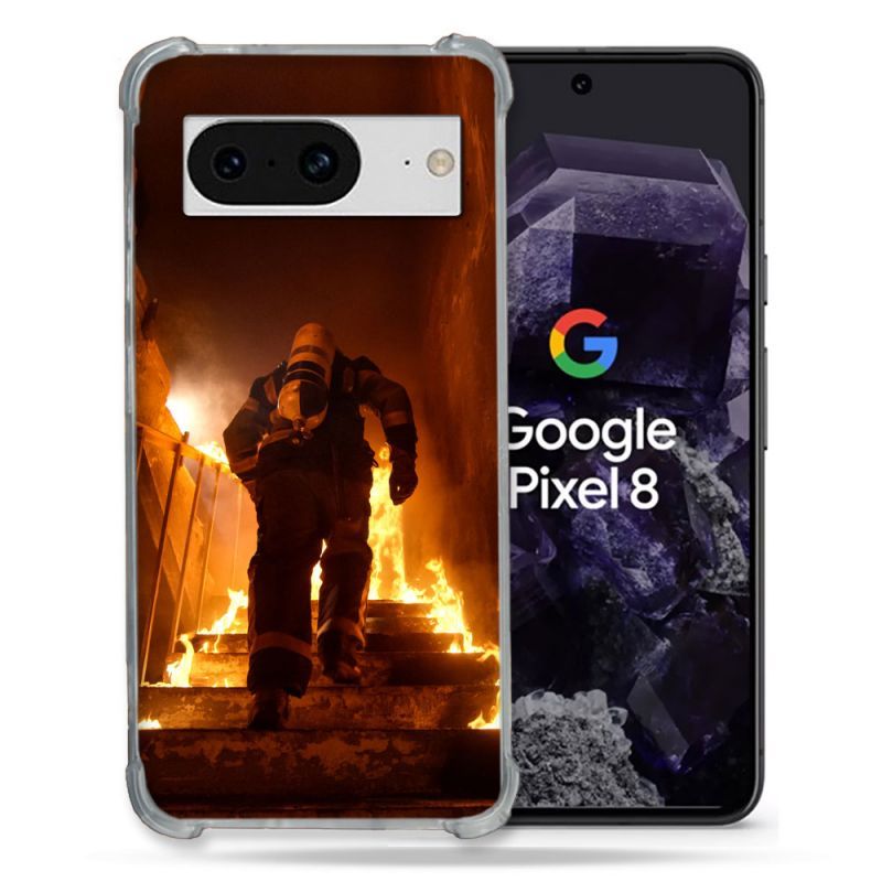 Coque Renforcée En Verre Trempé Pour Google Pixel 8 Pompier Escalier