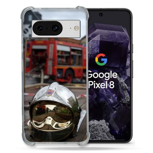 Coque Renforcée En Verre Trempé Pour Google Pixel 8 Pompier Casque Camion