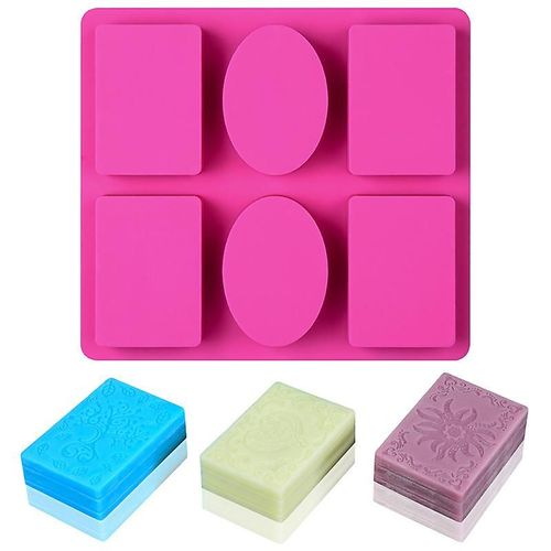 Moule À Savon En Silicone, 6 Moules De Fleurs, Motif Gaufré, Ovale, Rectangulaire, Rose Rouge